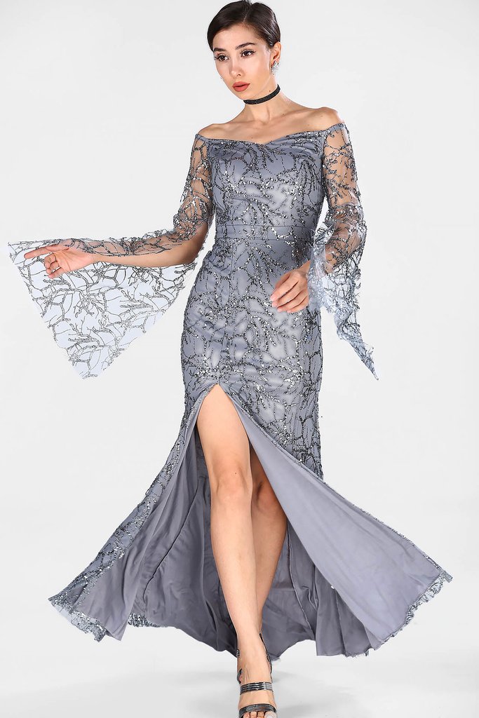 فساتين سهرة طويلة فخمة لون رمادى 2020 مجلة نانو الترفيهية