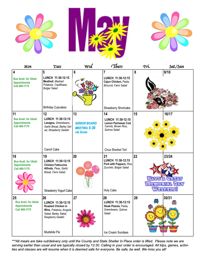 Anderson Valley Senior Center May Menu