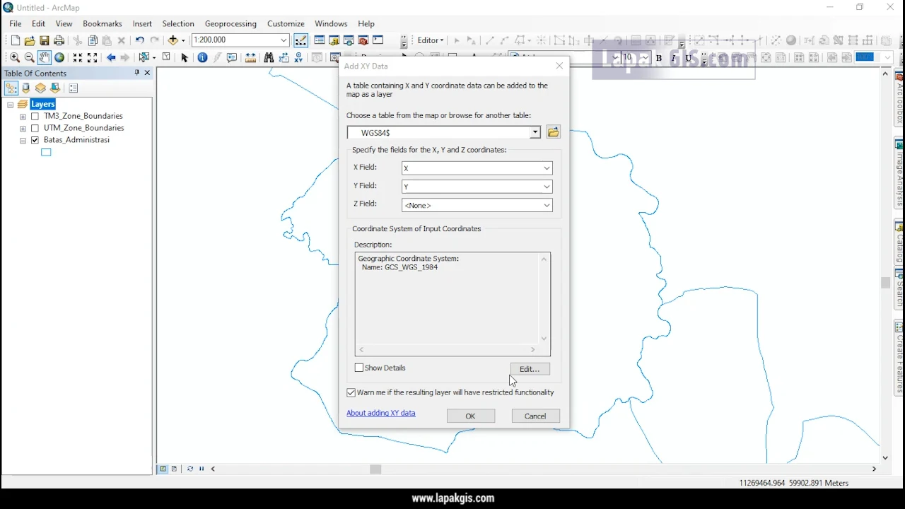 Cara Input Koordinat dari Excel ke Arcgis (UTM-TM3-WGS84)