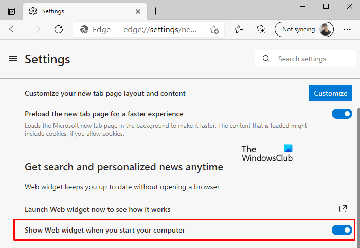 Включить или отключить веб-виджет Microsoft Edge в Windows 10