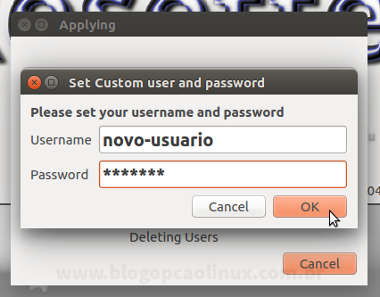 Informe o seu nome de usuário (username) e uma senha para o mesmo (password)