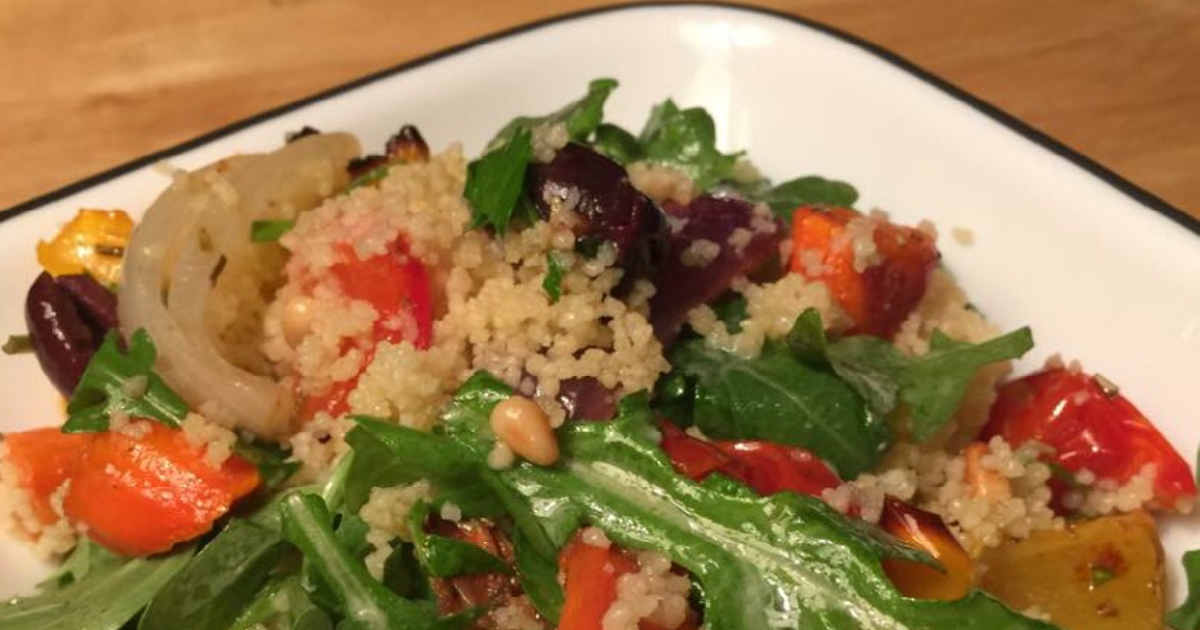 Roasted Vegetable Couscous with Arugula Vegan