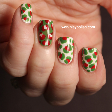 Christmas Leopard: OPI Alpine Snow, Red and Green-wich Village (work / play / polish)