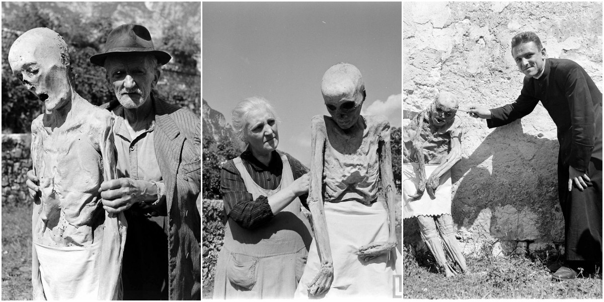 Candid Photographs Captured People Living a Normal Life With Mummies in Venzone, Italy in 1950 ~ Vintage Everyday