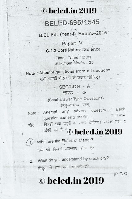 B.EL.Ed Question Paper Year 1 Core natural science 2015