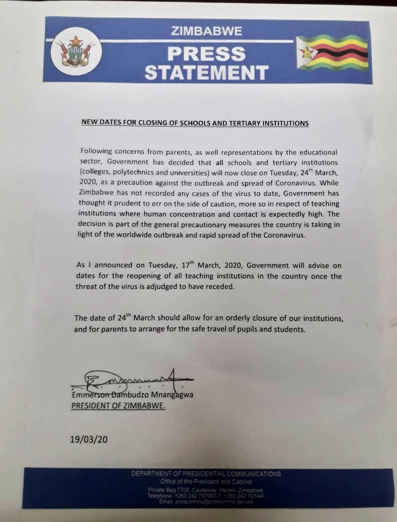 NewsdzeZimbabwe SCHOOLS CLOSING NEXT WEEK NewsdzeZimbabwe SCHOOLS CLOSING NEXT WEEK