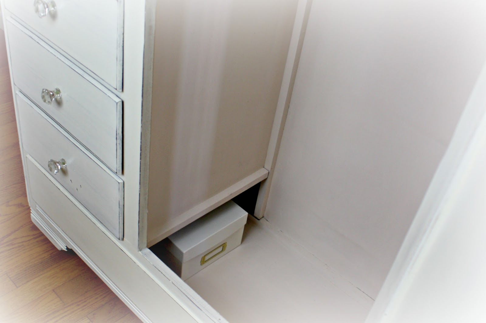 Secret storage underneath the drawers in the chifferobe. Secret storage in chifferobe.