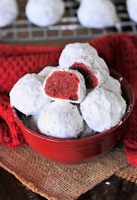 Bowl of Red Velvet Snowball Cookies Image