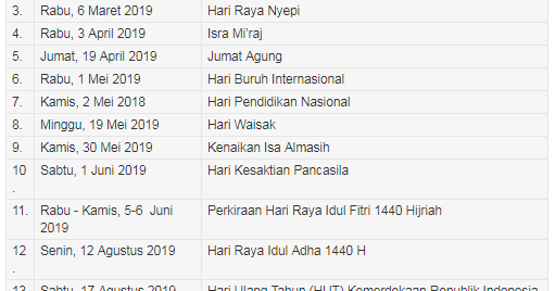 Indonesia Kalender Tahun 2019 Kalender Hari Liburan
