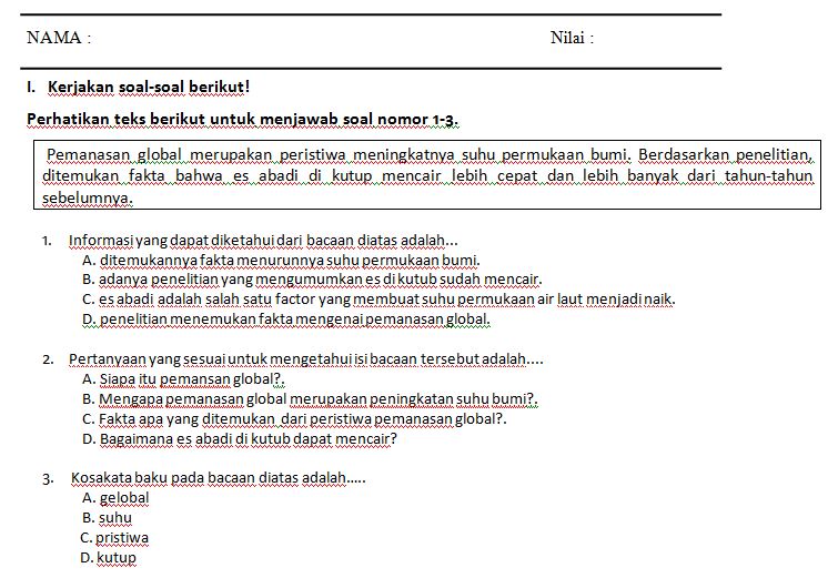 Kumpulan Soal SD Kelas 5 Semester 1 Tema 1 Kurikulum 2013 Format Microsoft Word Kumpulan Soal SD Kelas 5 Semester 1 Tema 1 Kurikulum 2013 Format Microsoft Word