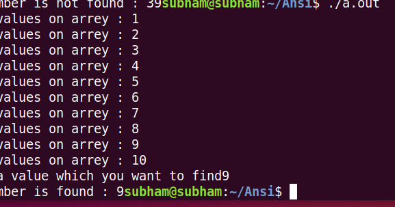 Linear Search in C program