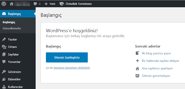 wp başlangıç ekranı