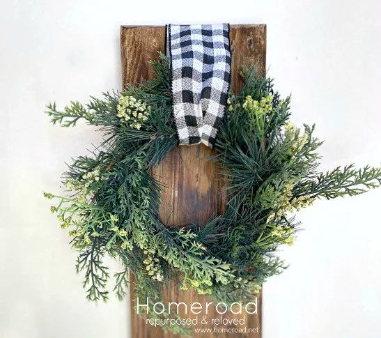 Wreath on board with ribbon hanger