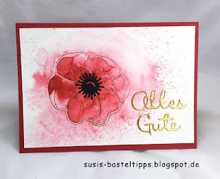 viele Ideen und Techniken mit Stampin' Up! Stanzenset Mohnblüten poppy moments dies, stampin up stanzformen mohnblüten, diy, technik. diy stempel, moosgummi, layered, anemone, bunter blumenstrauss, steinmauer, aquarell, hintergrund, transparentpapier, savanne, sab, gratisprodukt, diy prägeform, embossing folder, brusho, distress