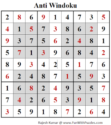 Solution of Anti Windoku Puzzle (Daily Sudoku League #209)