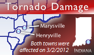 A tornado damaged Marysville and Henryville in Clark County, Indiana.
