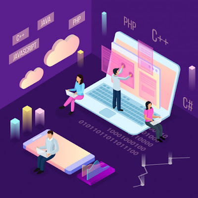  كيف تختار تخصصك من مجالات علوم الحاسب الآلي و البرمجة؟ Freelance-programming-isometric-composition-with-people-conceptual-cloud-computing-icons-with-financial-images-human-characters_1284-26958