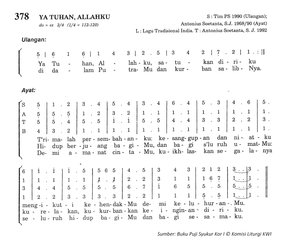 Lirik dan Chord Lagu Ya Tuhan, Allahku PS. 378 Madah
