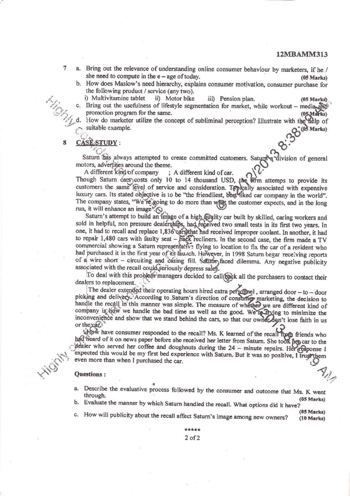 AR VTU MBA E-NOTES: VTU MBA 3rd sem question papers Consumer Behavior