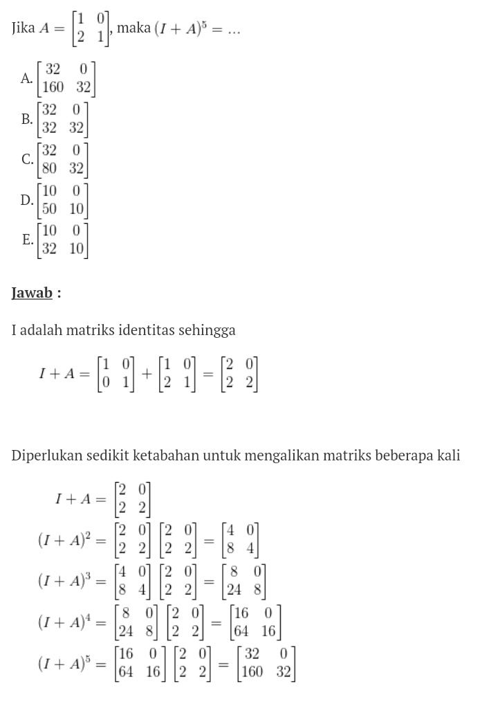 Soal Dan Kunci Jawaban Matematika Matriks Dunia Sekolah