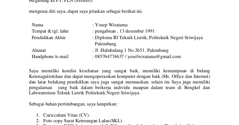 Contoh Surat Lamaran Kerja Sebagai Teknisi Komputer Contoh Surat