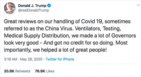 Ông Trump lại gọi ‘Virus Trung Quốc’ trên mạng xã hội