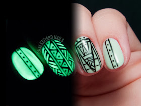Glowing patterned gel nails by @chalkboardnails
