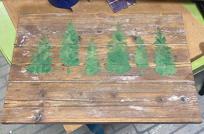 Stenciled green Christmas trees