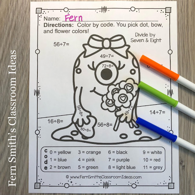 Click Here to Download This St. Valentine's Day Color By Number Love Monsters Addition, Subtraction, Multiplication, and Division Four Pack Bundle Resource to Use with Your Students Today!