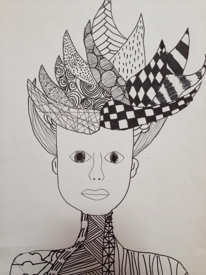 Visual Arts Crazy Hair Line Portraits