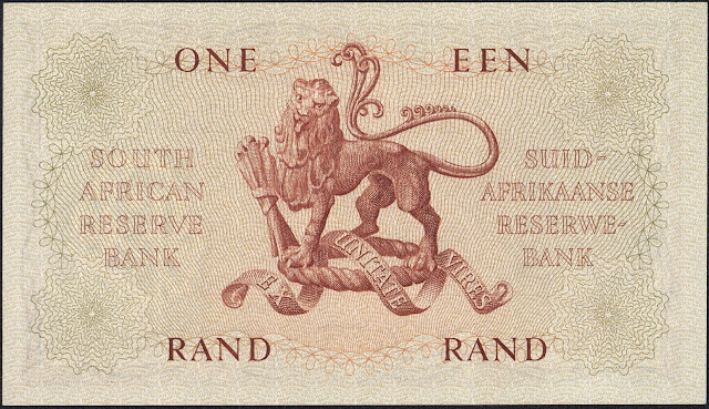 South Africa Money 1 Rand banknote 1965 Lion