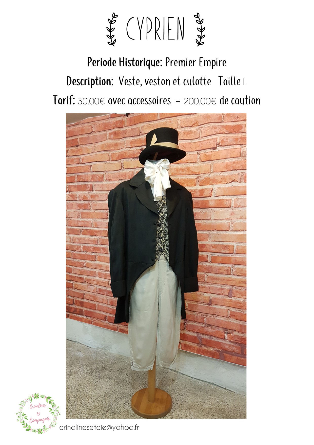 Crinolines et Cie : Location de Costume - 1er Empire et Romantique