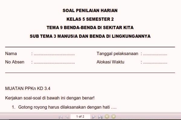 Soal Tema 9 Kelas 5 Revisi 2017