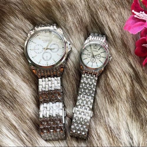Đồng hồ đôi nam nữ Rosra chính hãng full trắng, kim dạ quang, dây kim loại cực đẹp 7 f17b2dc39 08e6 4642 8a5e