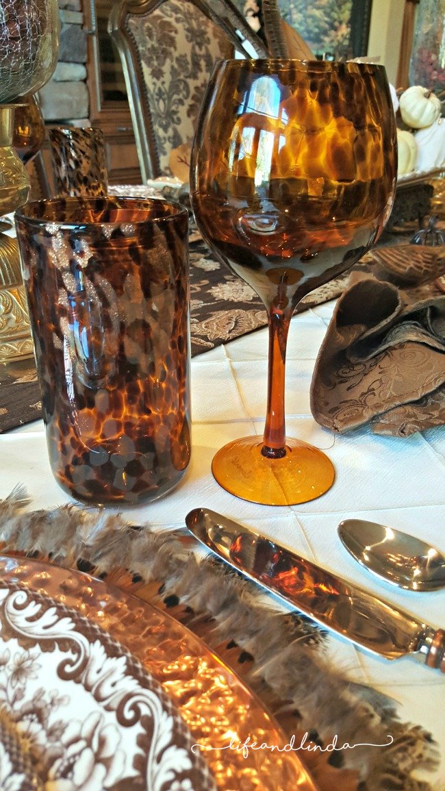Fall Wine Glasses. Amber Wine Glass Set. Thanksgiving Table