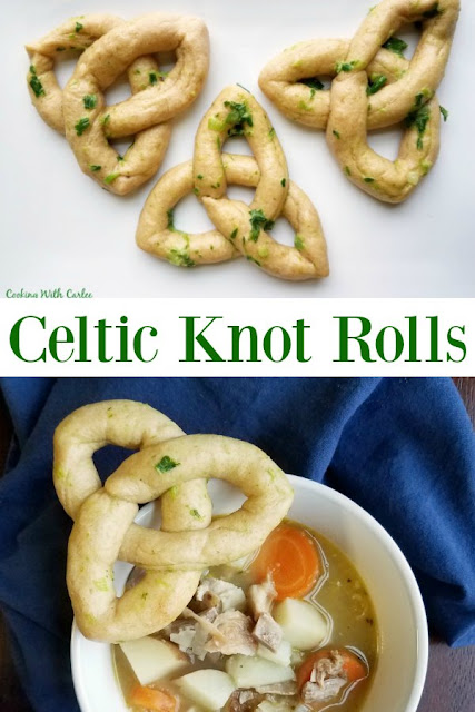 These Celtic knot rolls are easier to make than you'd think. They are soft and brushed in a tasty herb butter to give them that kiss o' green. They are perfect with a bowl of soup or stew, or serve them with your corned beef and cabbage. You'll find yourself wanting to make them for more that St. Paddy's day. These Celtic knot rolls are easier to make than you'd think. They are soft and brushed in a tasty herb butter to give them that kiss o' green. They are perfect with a bowl of soup or stew, or serve them with your corned beef and cabbage. You'll find yourself wanting to make them for more that St. Paddy's day.