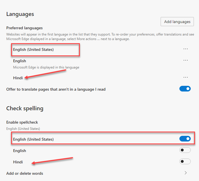 MicrosoftEdge言語のスペルチェックを追加