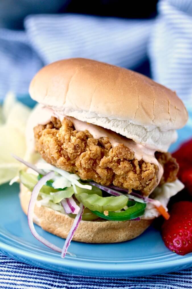 Fried Chicken Sandwich with a Spicy Pickle Coleslaw
