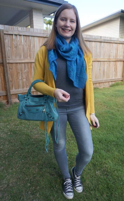 Away From Blue  Aussie Mum Style, Away From The Blue Jeans Rut: Yellow and  Turquoise With Neutral Skinny Jeans Outfits