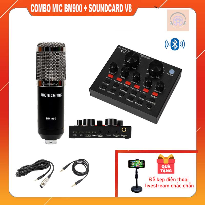 Combo trọn bộ thu âm livestream giá rẻ Soundcar V8, Micro BM900 – Bảo hành 6 Tháng