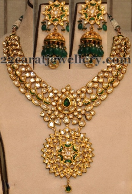 Kundan Necklace with Big Classy Jhumkas - Jewellery Designs