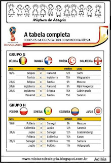 tabela Atividade copa mundial 2018 tabela jogos