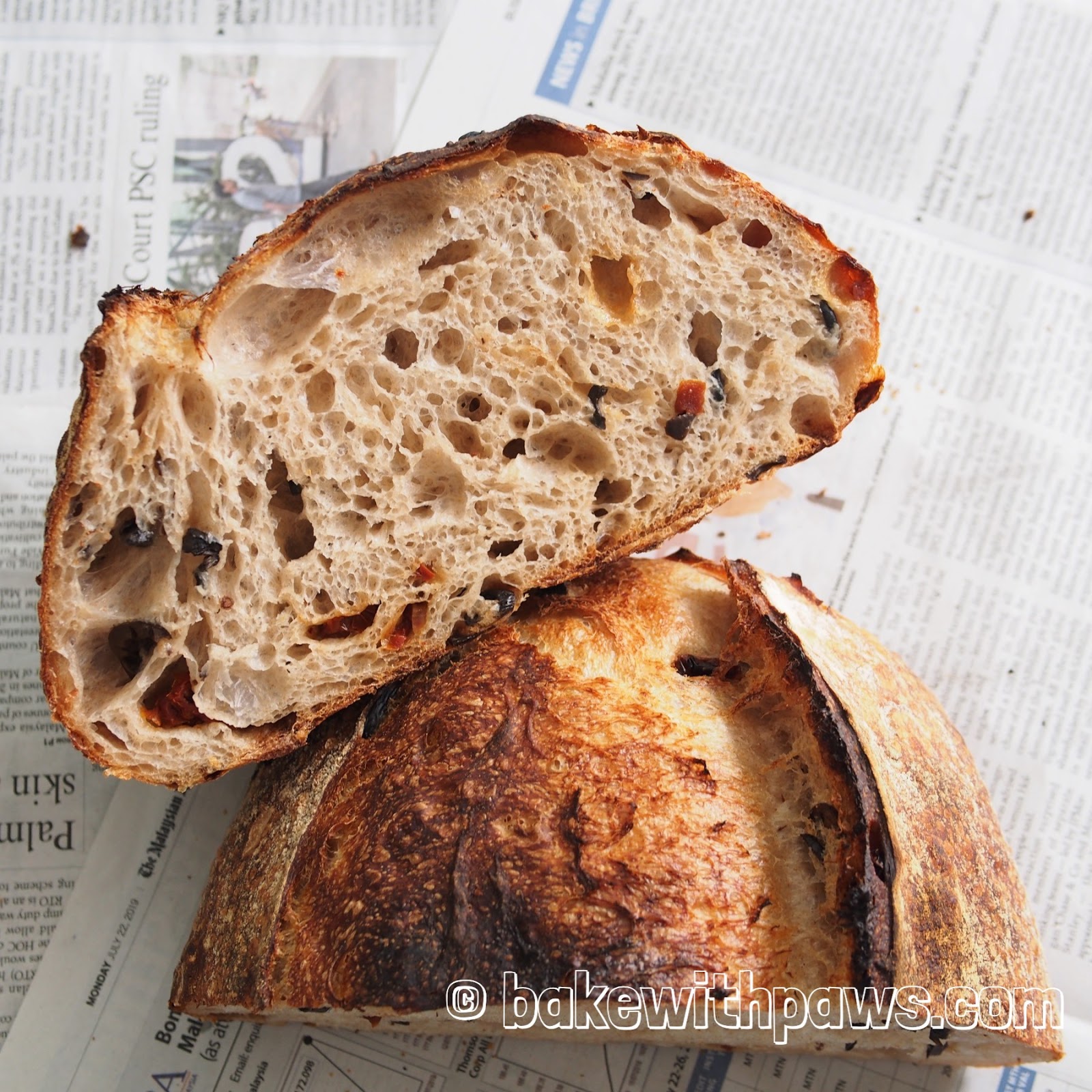 Sun Dried Tomato and Olive Sourdough Bread BAKE WITH PAWS