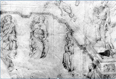 Siena: disegno del 1409 di Fonte Gaia di Jacopo della Quercia conservato al Victoria and Albert Museum di Londra (i