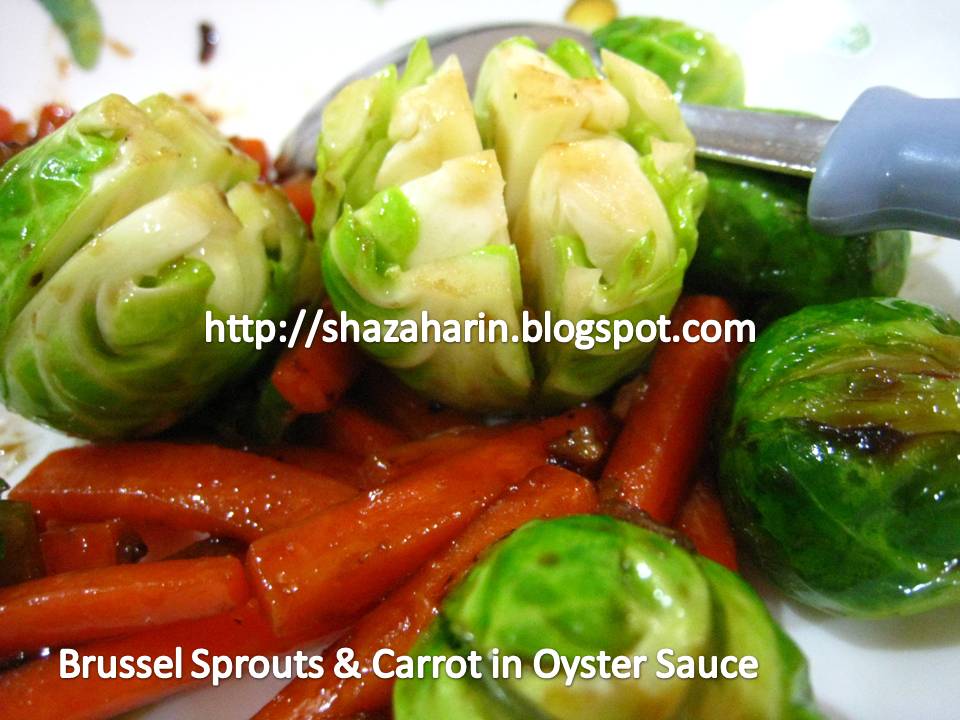 my baby steps in cooking Brussels Sprouts in Oyster Sauce