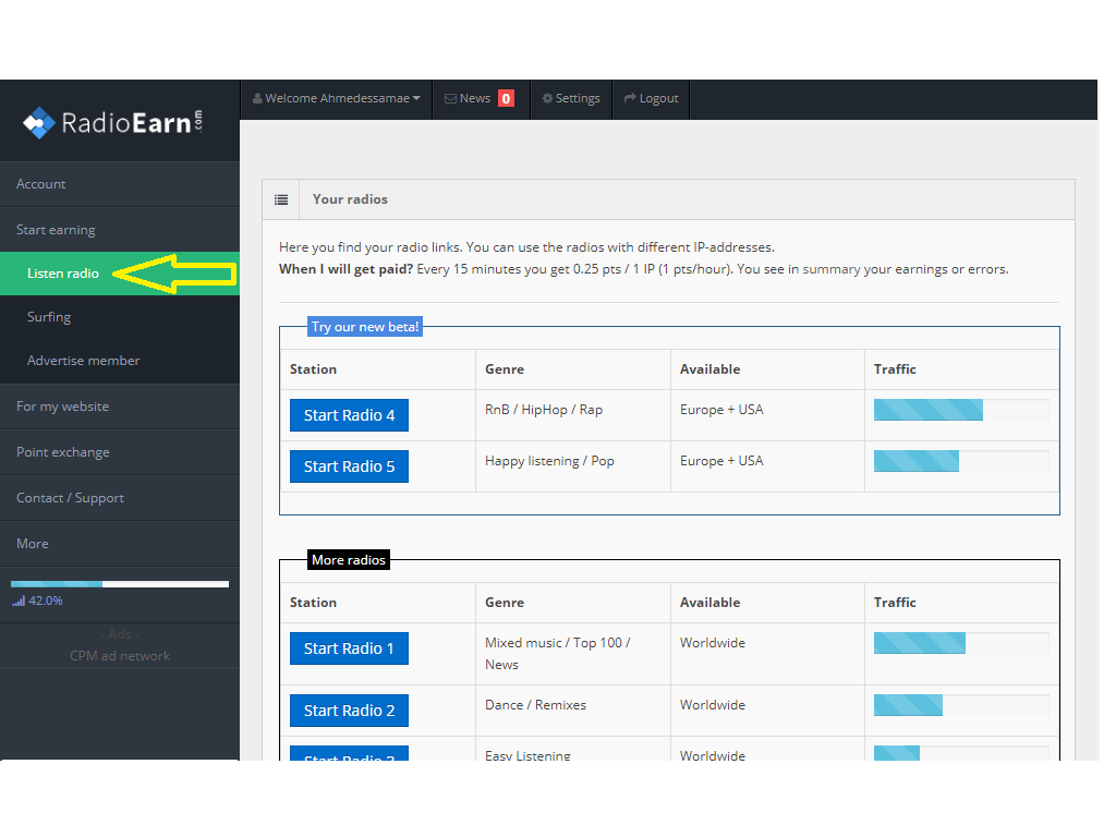 شرح موقع Radio earn