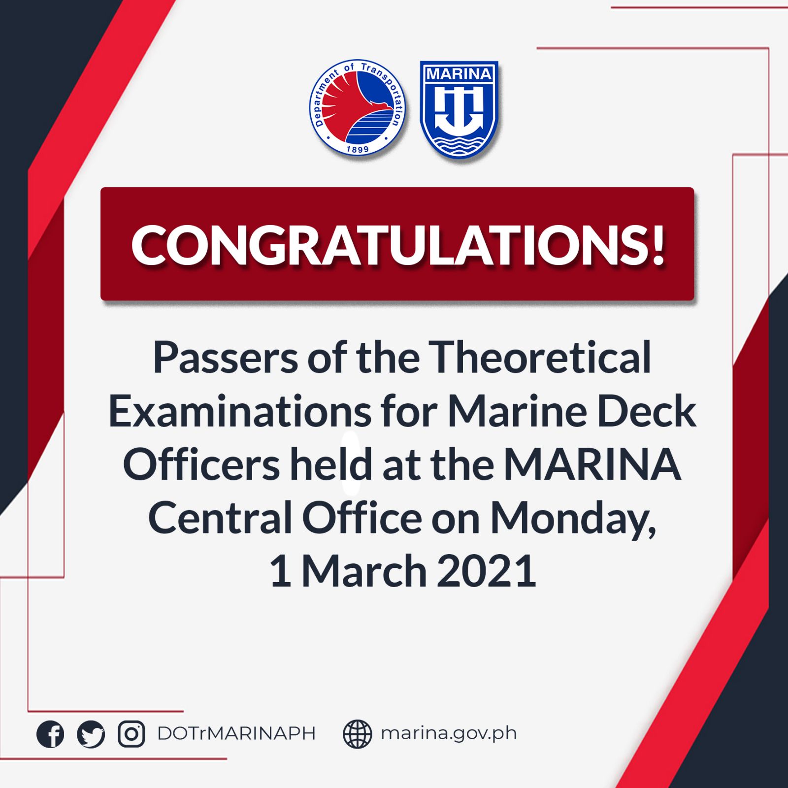 MARINA List of Licensure Theoretical Exam Passers [2021] Marine Deck