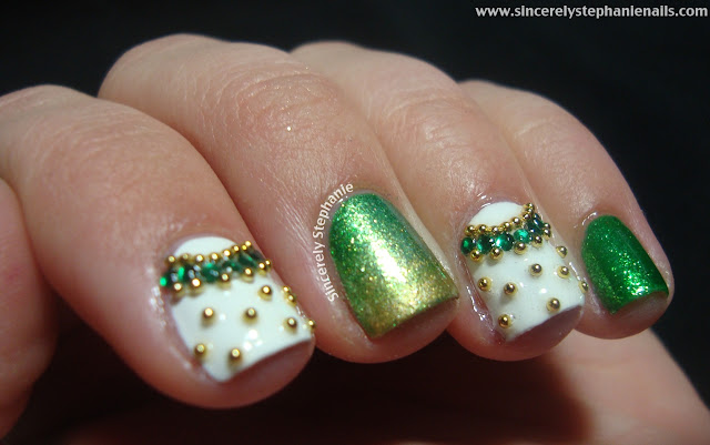 gold and green nail art