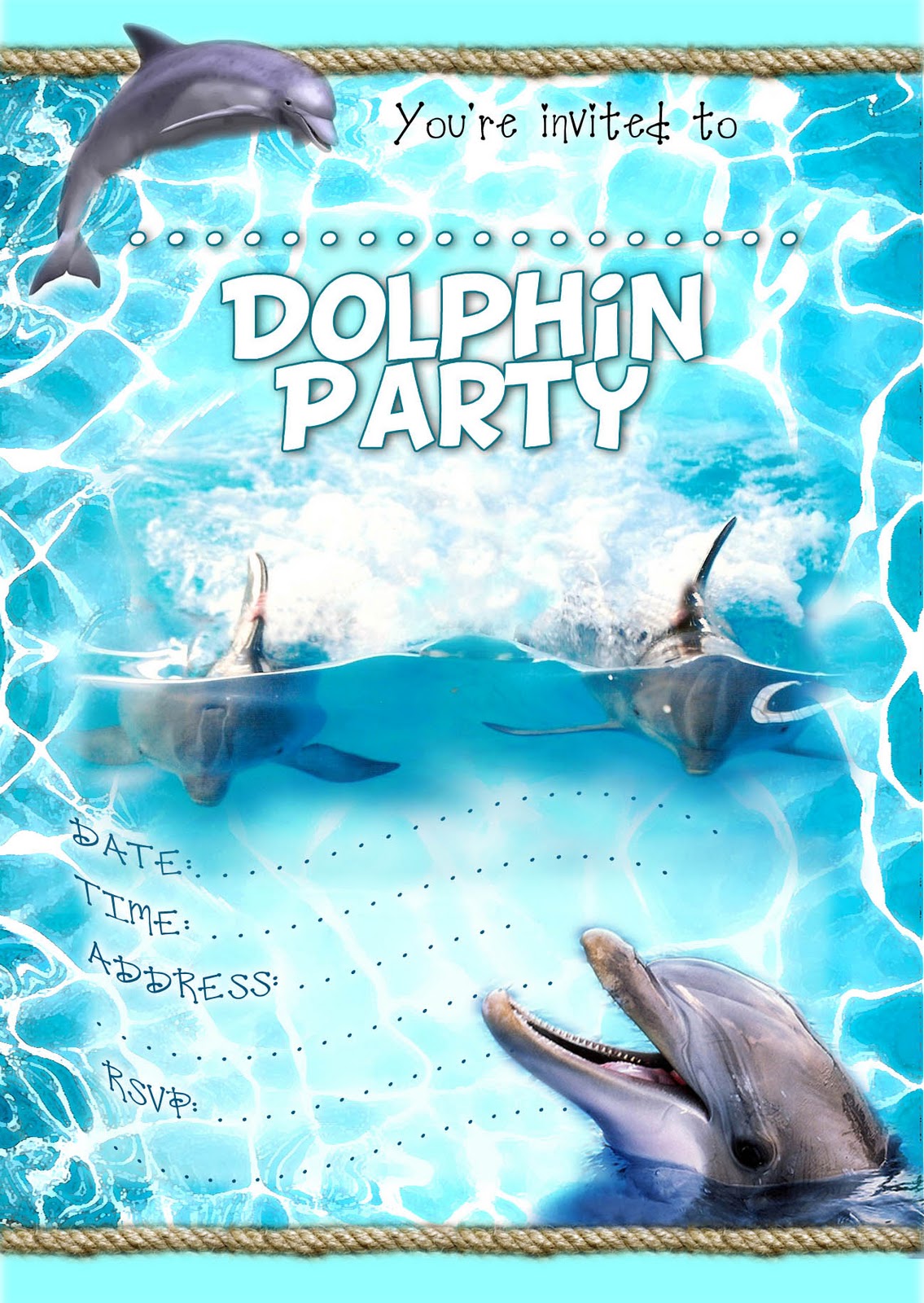 FREE Kids Party Invitations Dolphin Party Invitation