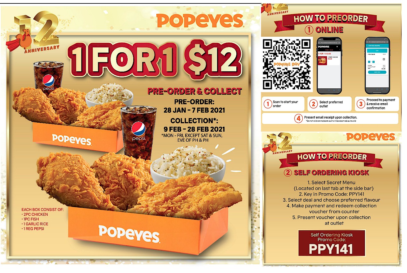 All Singapore Deals Popeyes 12th Anniversary Promotion 1For1 Box